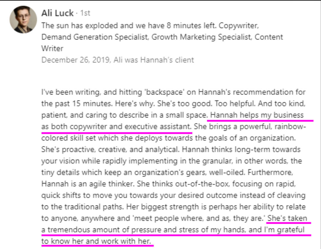 Ali's recommendation